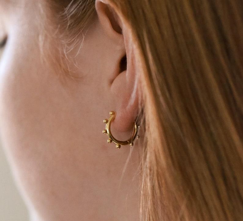 Gold and Silver Beaded Huggie Hoop Earrings