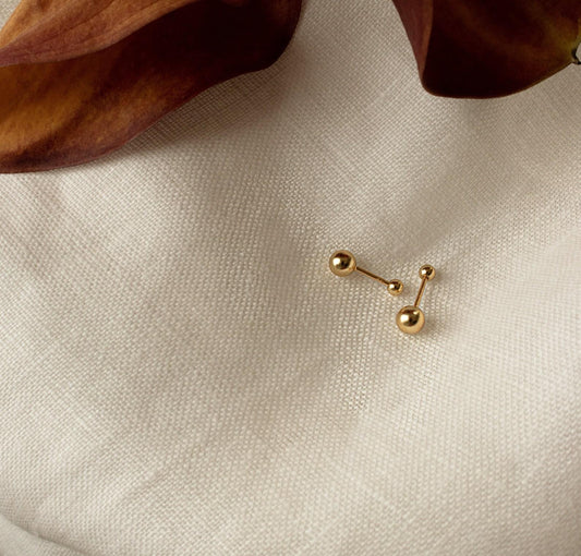 Dainty Gold Double Sphere Earrings