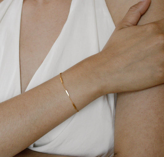 Gold and Silver Dainty Bar Chain Bracelet