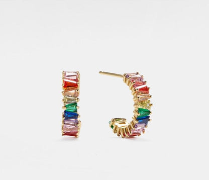 Rainbow Pride Hoop Earrings in Gold Plated Silver