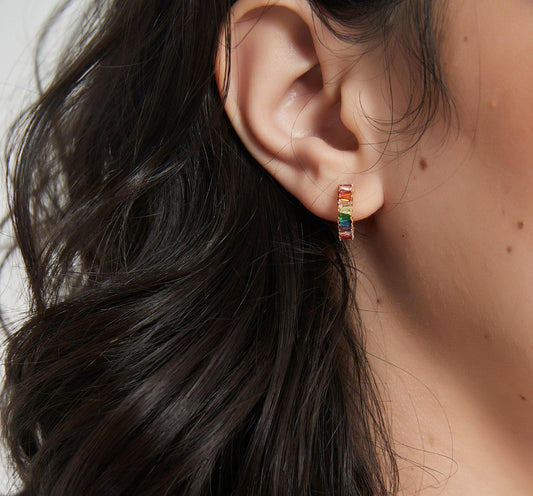 Rainbow Pride Hoop Earrings in Gold Plated Silver