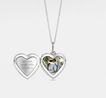 Personalized Heart Photo Locket Necklace in Silver