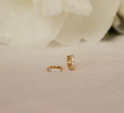 Personalized Small Gold Pave Hoop Earrings