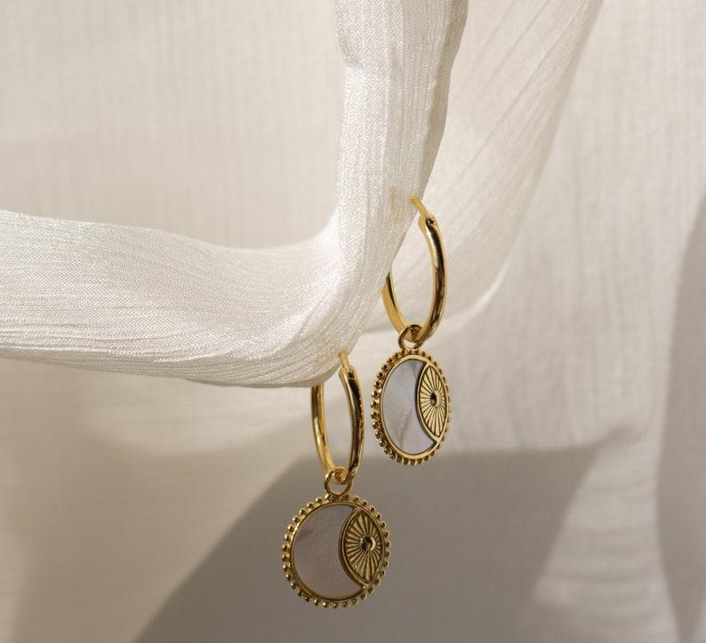 Pearl Hoop Earrings with Sun Charm