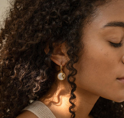 Pearl Hoop Earrings with Sun Charm