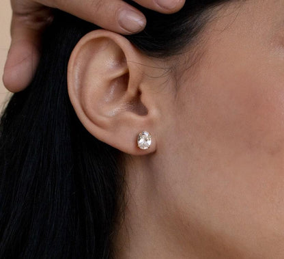 Dainty Oval Cut Diamond Stud Earrings