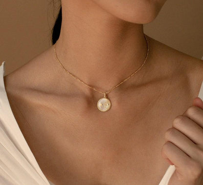 Personalized Mother of Pearl Coin Necklace