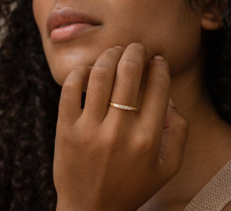 Personalized Pavé Crystal Gold Stacking Ring