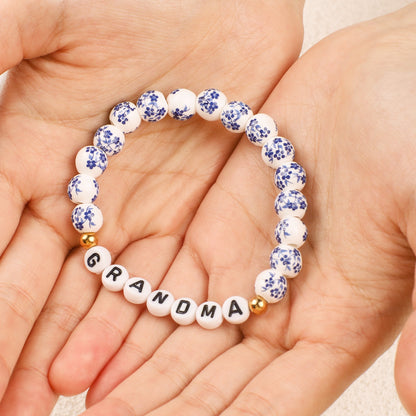 Customized Blue Porcelain Floral Beaded Bracelet