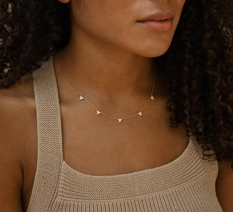 Dainty Crystal Beaded Triangle Necklace