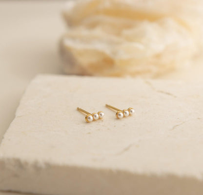 Personalized Pearl Bar Earrings for Second Hole