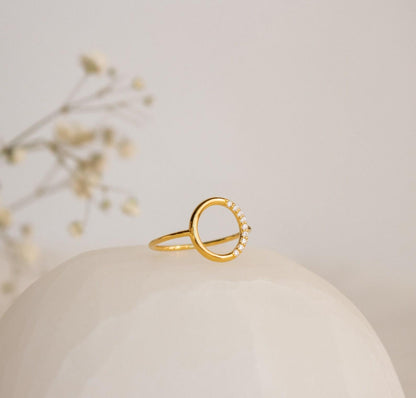 Personalized Gold Geometric Open Circle Ring