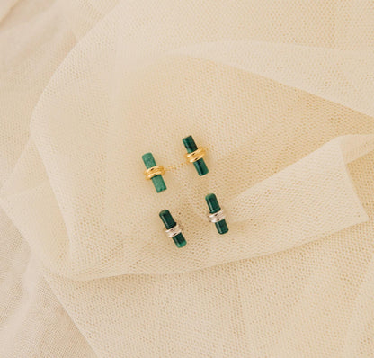 Personalized Malachite Bar Stud Earrings