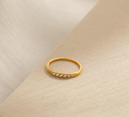 Dainty Gold Skinny Pave Signet Ring