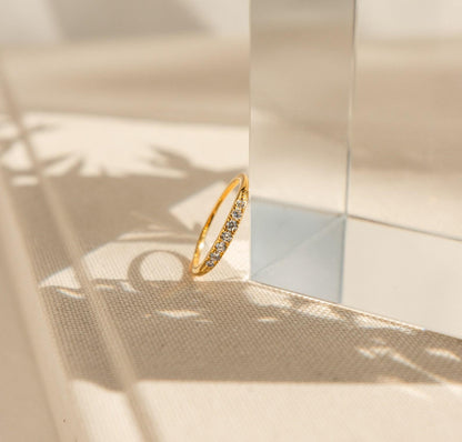 Dainty Gold Skinny Pave Signet Ring