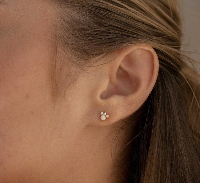 Minimalist Opal Diamond Stud Earrings