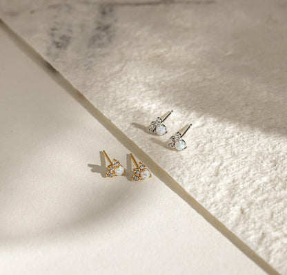 Minimalist Opal Diamond Stud Earrings