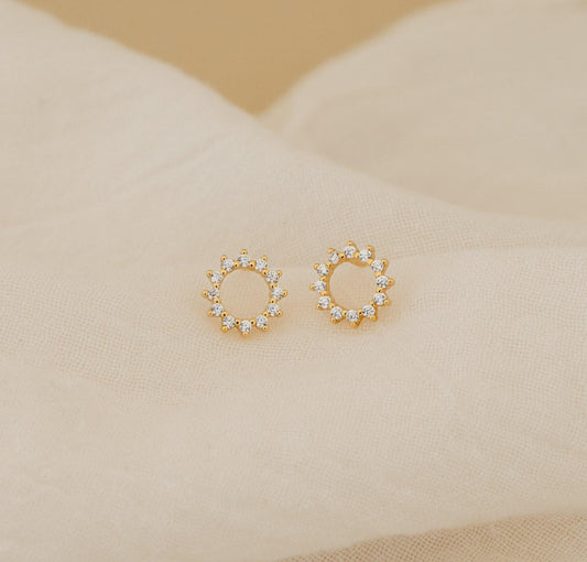 Geometric Diamond Sun Stud Earrings