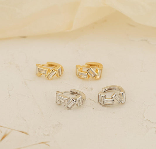 Personalized Baguette Diamond Huggie Hoops