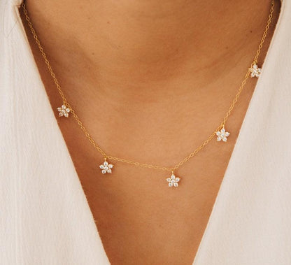 Dainty Flower Charm Diamond Necklace