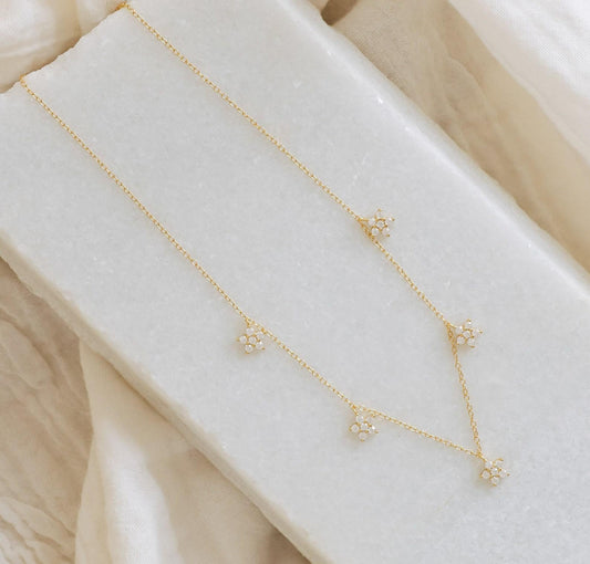 Dainty Flower Charm Diamond Necklace