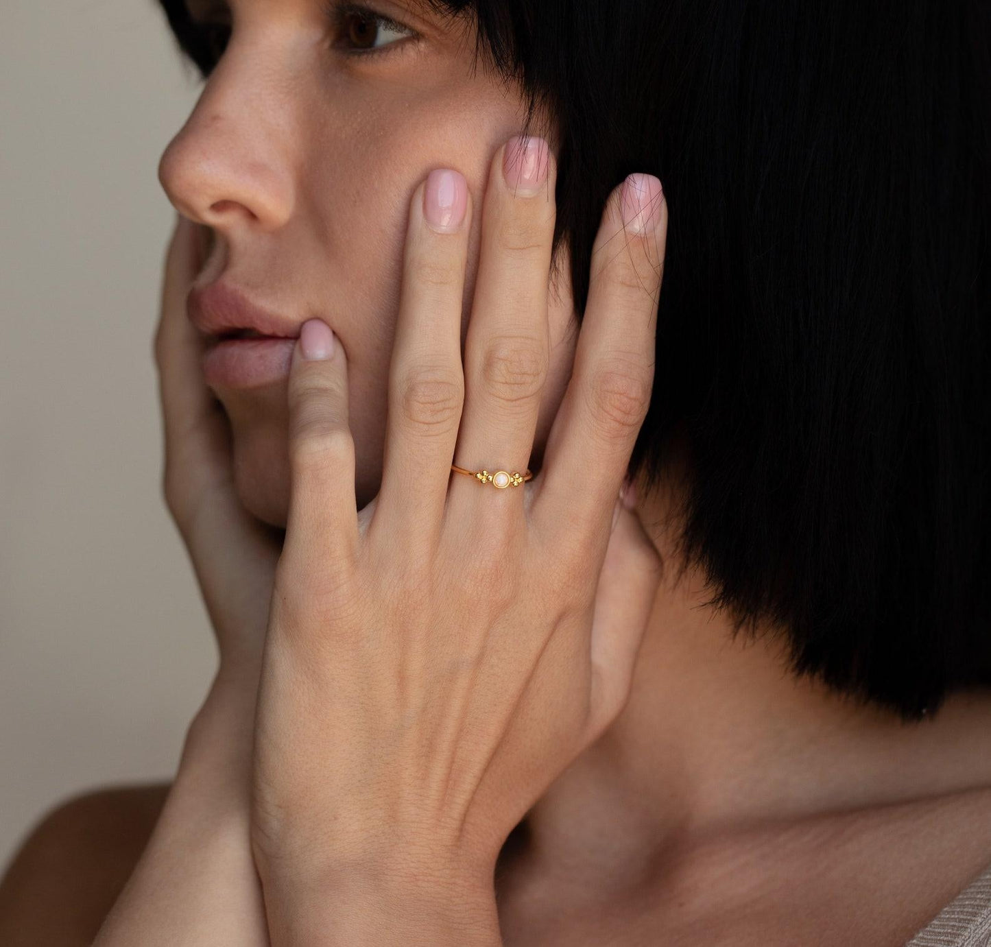 Dainty Gold White Opal Ring