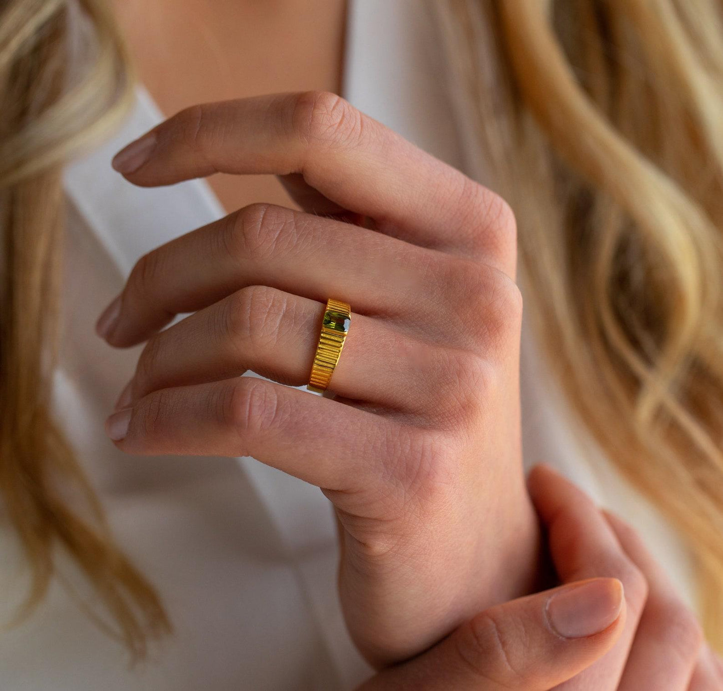 Personalized Gold Peridot Signet Ring