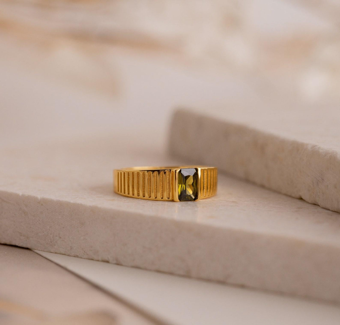 Personalized Gold Peridot Signet Ring