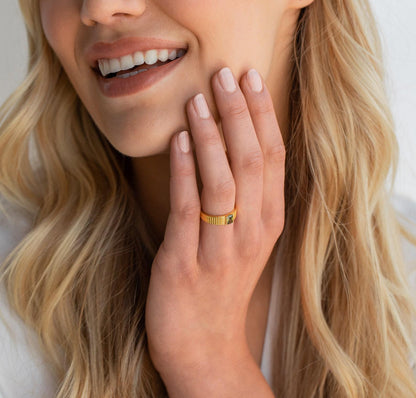 Personalized Gold Peridot Signet Ring