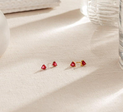 Personalized Ruby Heart Earrings in Silver