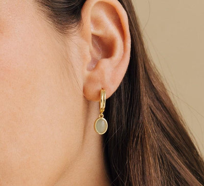 Minimalist Jade Gemstone Hoop Earrings