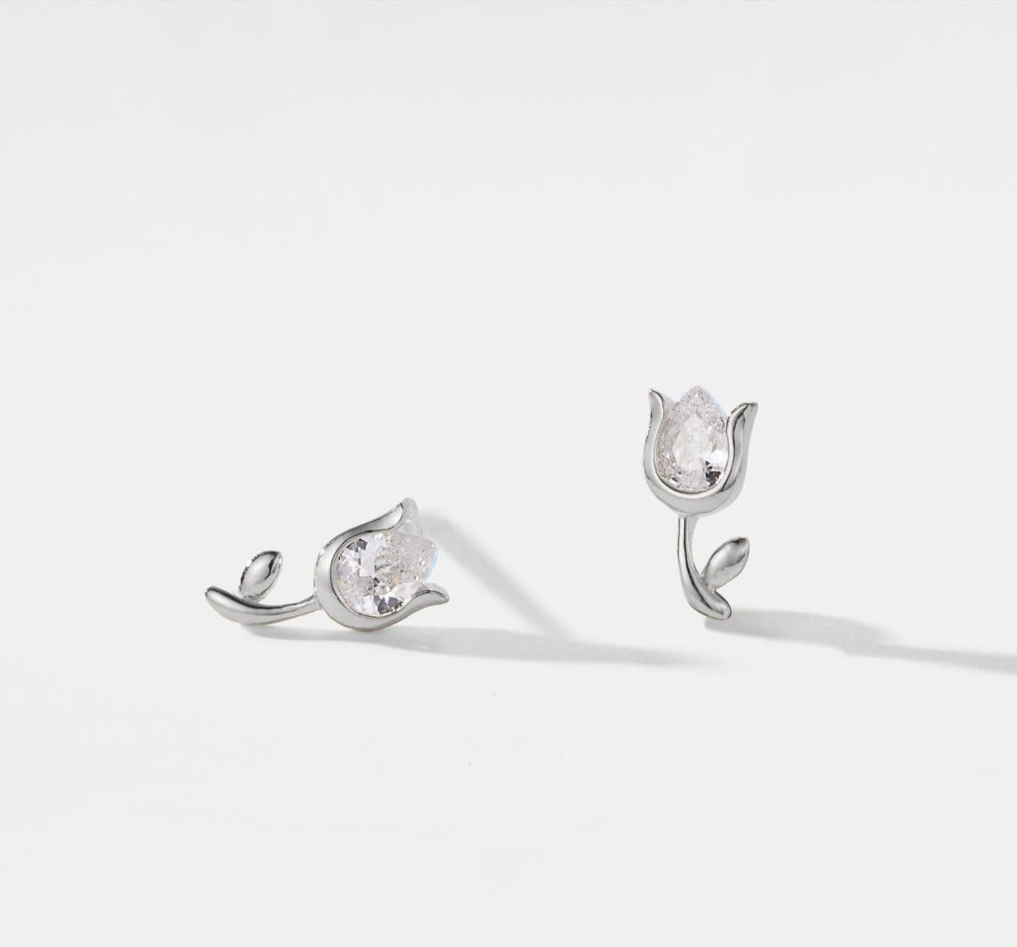 Dainty Gold Tulip Stud Earrings in Silver