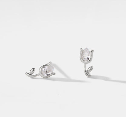 Dainty Gold Tulip Stud Earrings in Silver