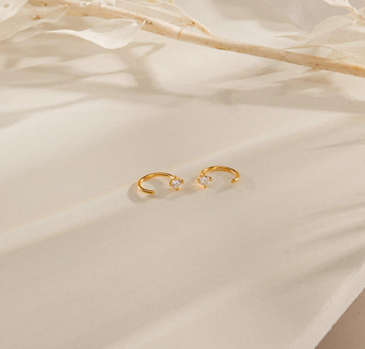 Dainty Diamond Threader and Huggie Hoop Earrings