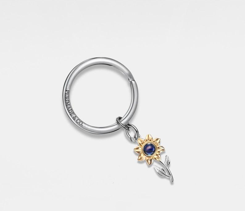 Custom Sunflower Photo Keychain