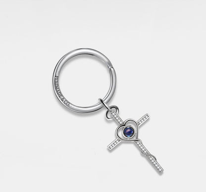 Custom Silver Cross Projection Keychain