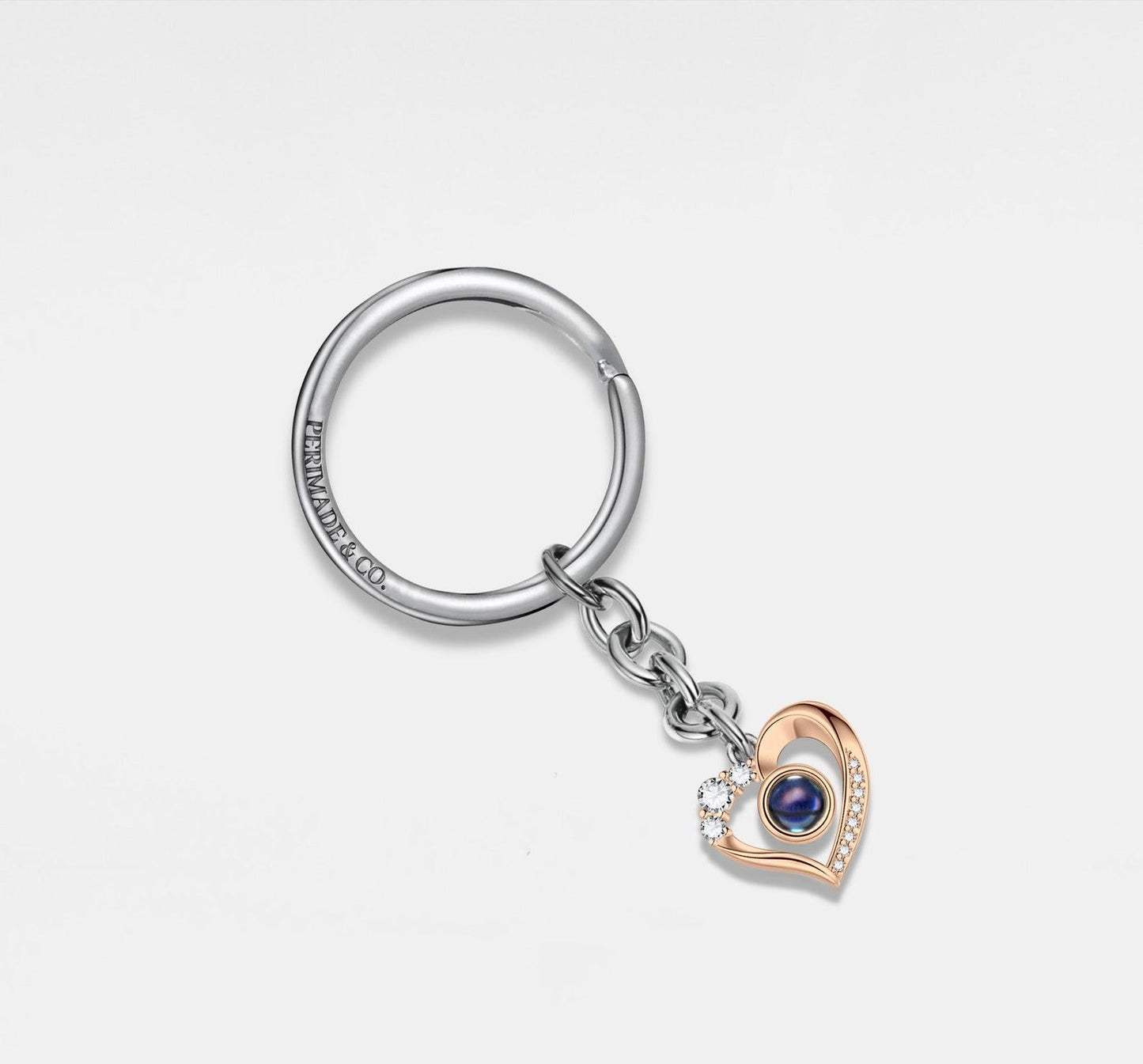 Personalized Silver Heart Projection Keychain