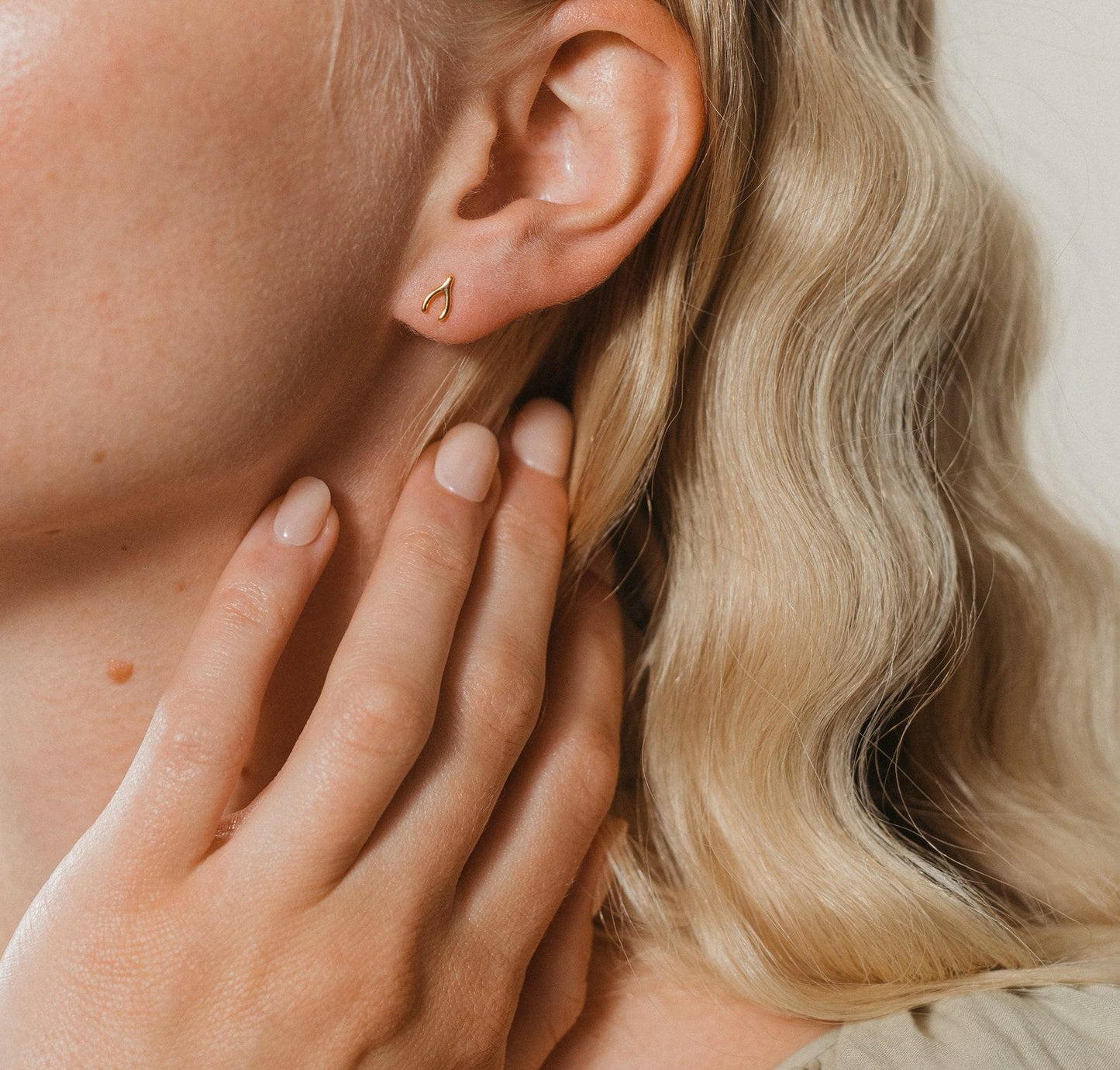 Dainty Wishbone and Diamond Stud Earrings