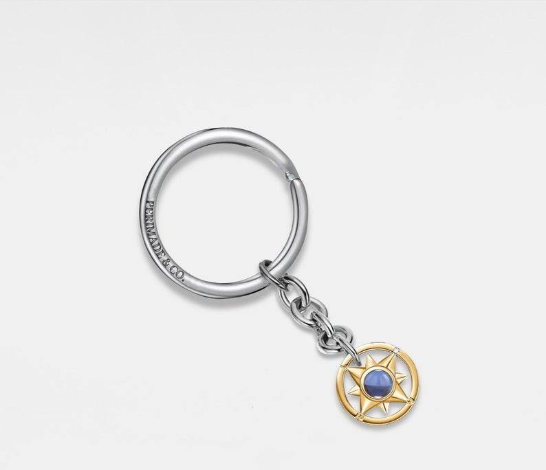 Custom Silver Compass Projection Keychain