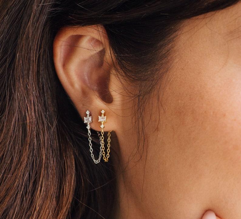 Dainty Diamond Chain Hoop Earrings