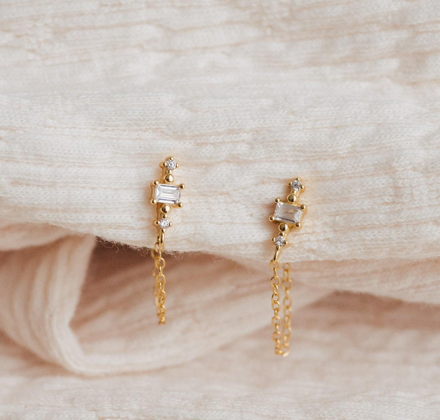 Dainty Diamond Chain Hoop Earrings