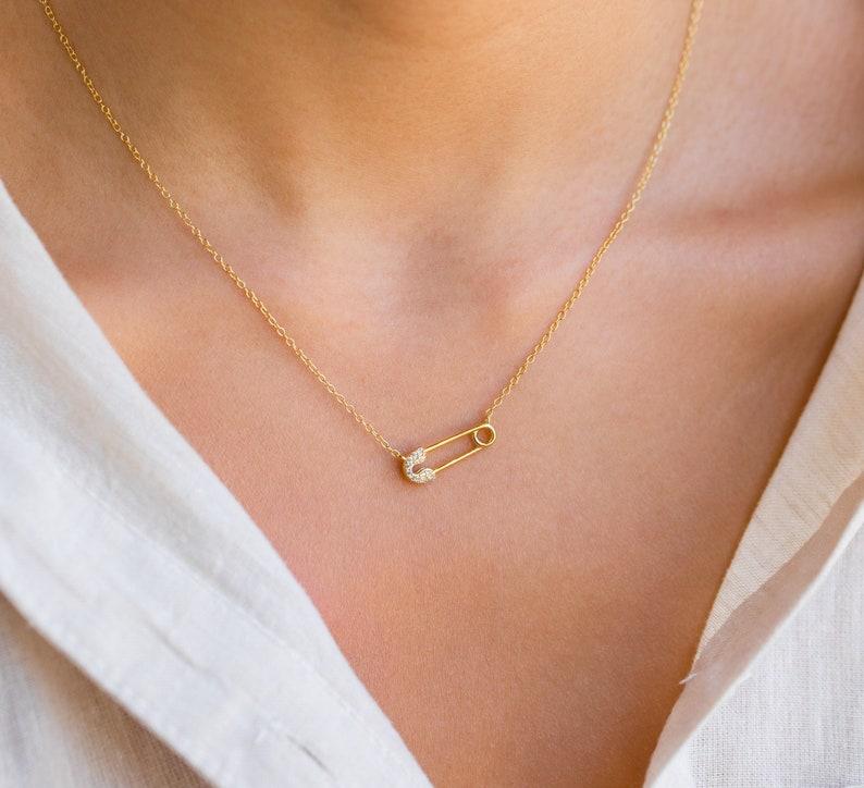 Dainty Diamond Pavé Safety Pin Necklace