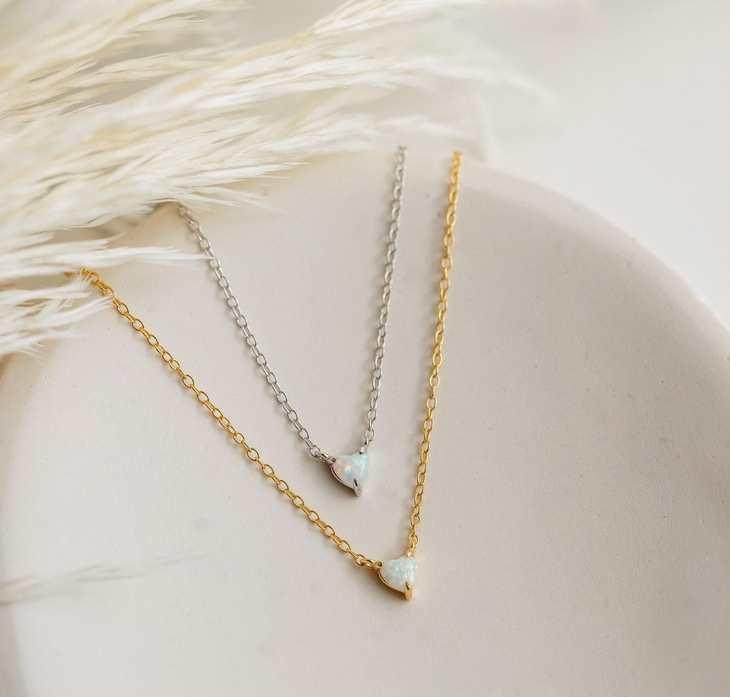 Personalized Opal Heart Layering Necklace