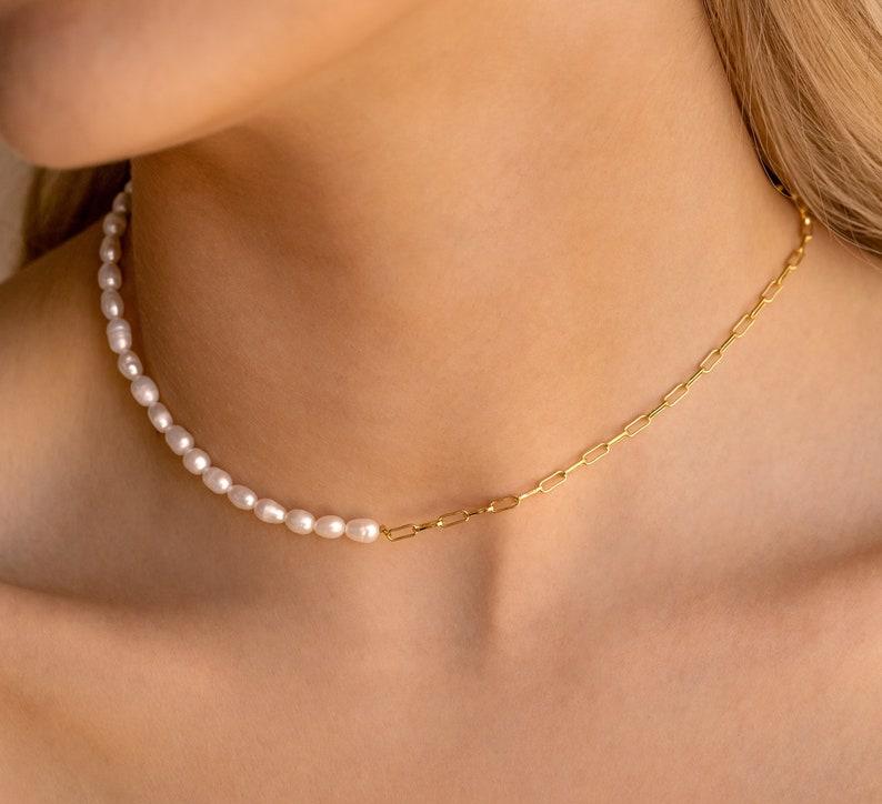 Personalized Half Pearl Chain Necklace