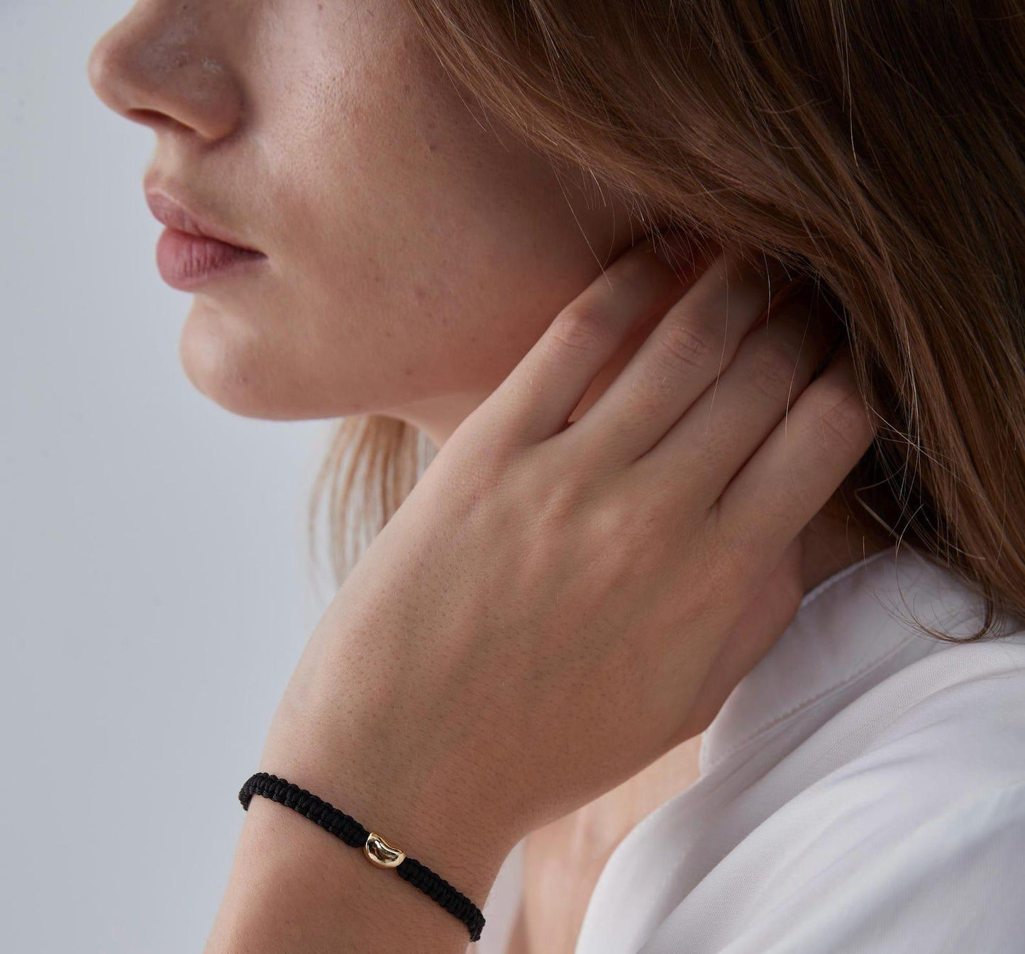 Dainty Gold Bean Rope Bracelet in Silver