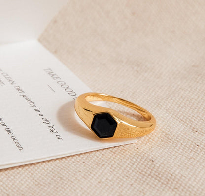 Personalized Black Hexagon Onyx Signet Ring