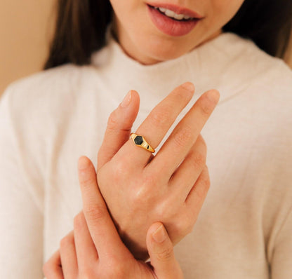 Personalized Black Hexagon Onyx Signet Ring