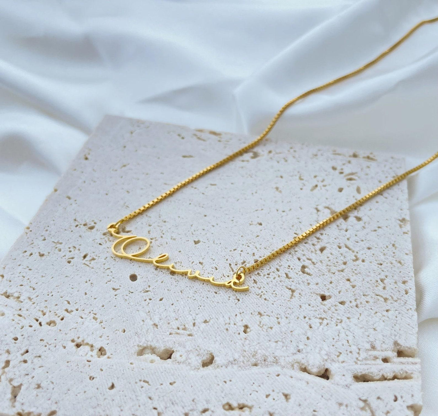 Custom Gold Name Necklace with Box Chain