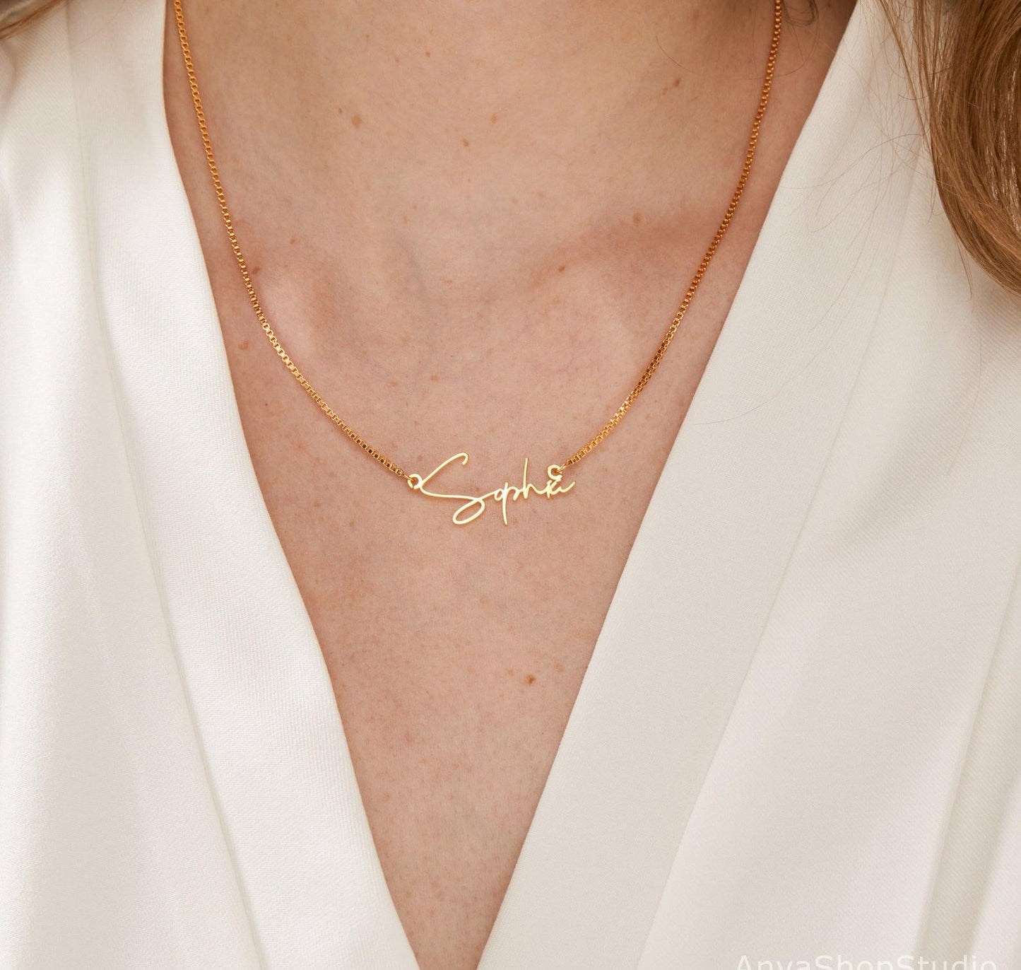 Custom Gold Name Necklace with Box Chain