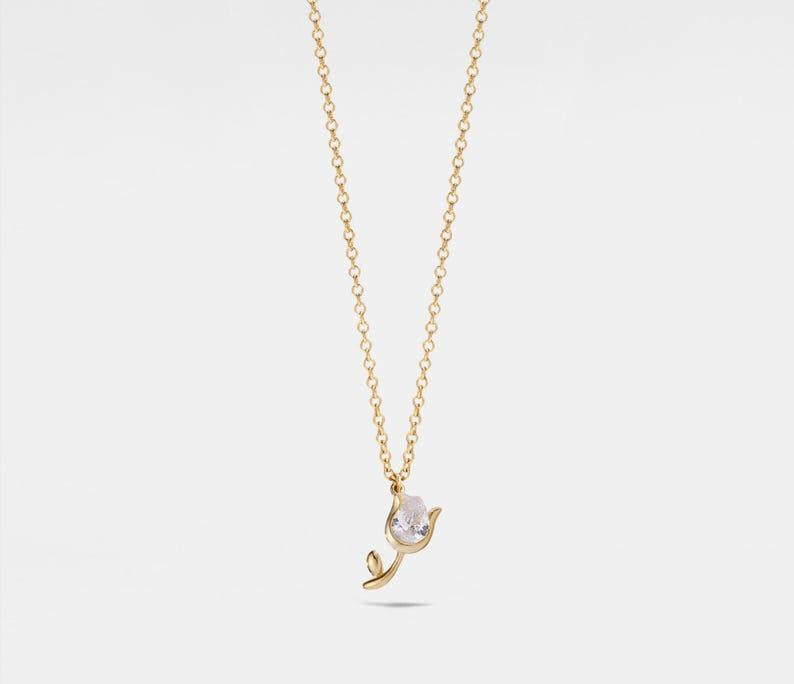 Gold Tulip Pendant Necklace in Sterling Silver